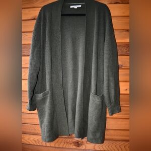 LOFT Olive Open Front Cardigan Cotton Blend
